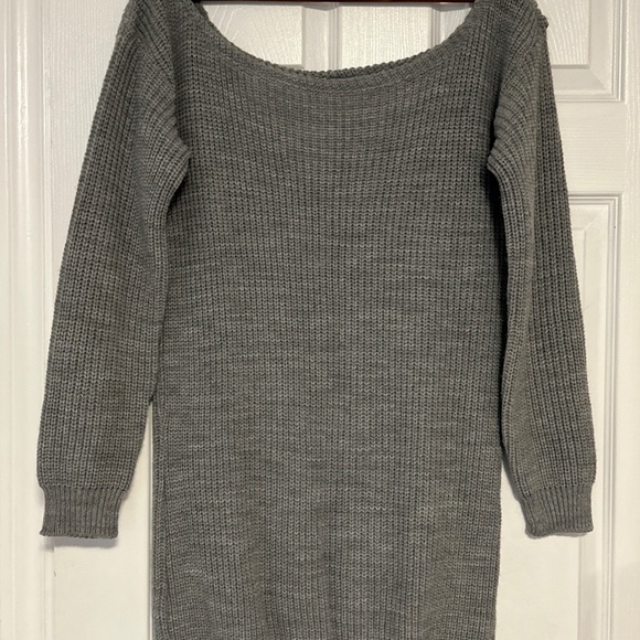 Missguided Grey Sweater Dress S/M Cottagecore Off-Shoulder Knitted 90s Gray Cozy - Picture 2 of 10